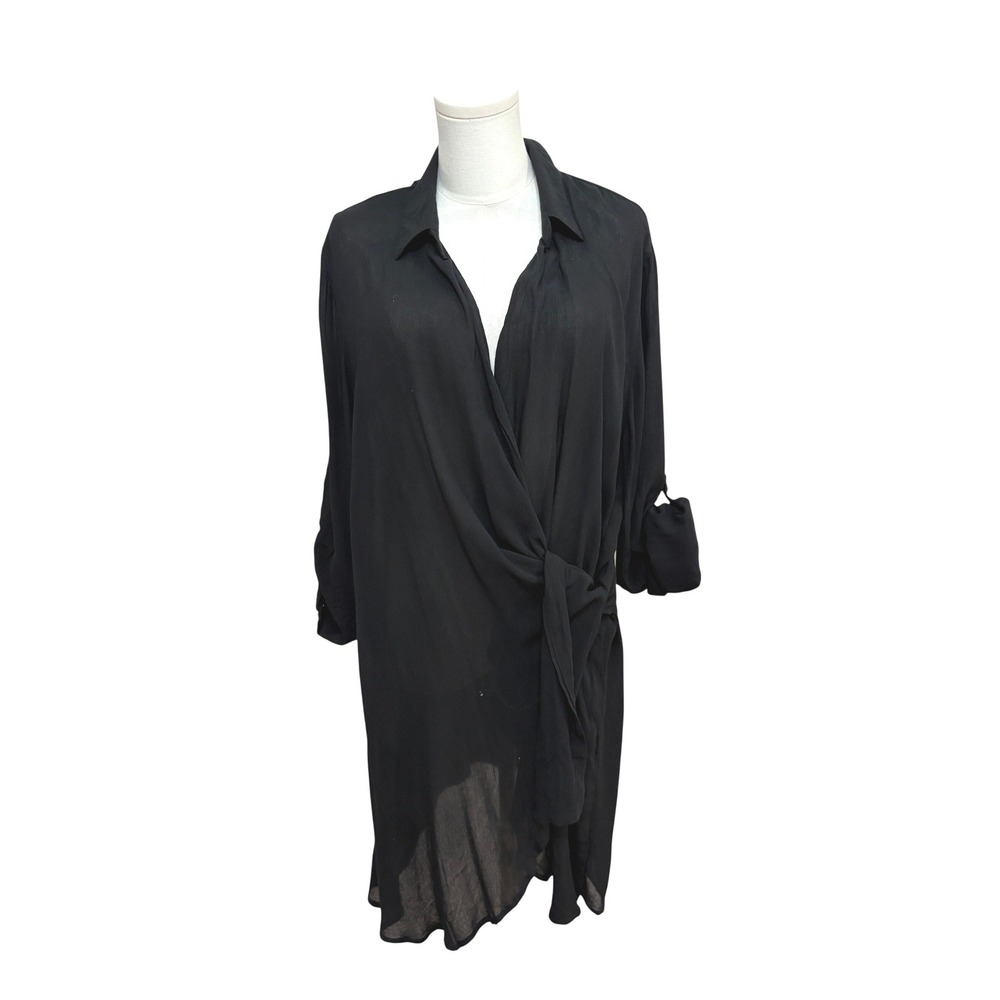 Aqua Swim Womens Black Rayon Wrap Cover Up Dress AQSS26C6I XL Bloomingdales
